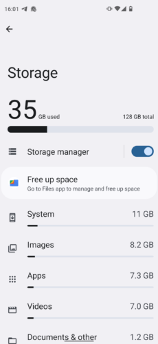 iodéOS 3 (Android 12) storage settings
