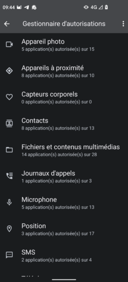 Gestionnaire de permissions iodé 3 (Android 12)