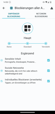 iodé blockings settings in german