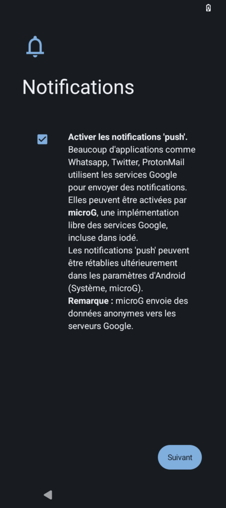 Guide de configuration iodéOS notifications